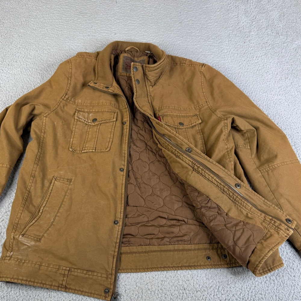 Levis Jacket Men L Brown Cotton Canvas Quilted Field Utility Workwear Coat Twill